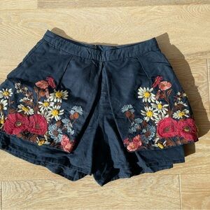 Anthropologie Elevenses Navy Embroidered Floral Shorts